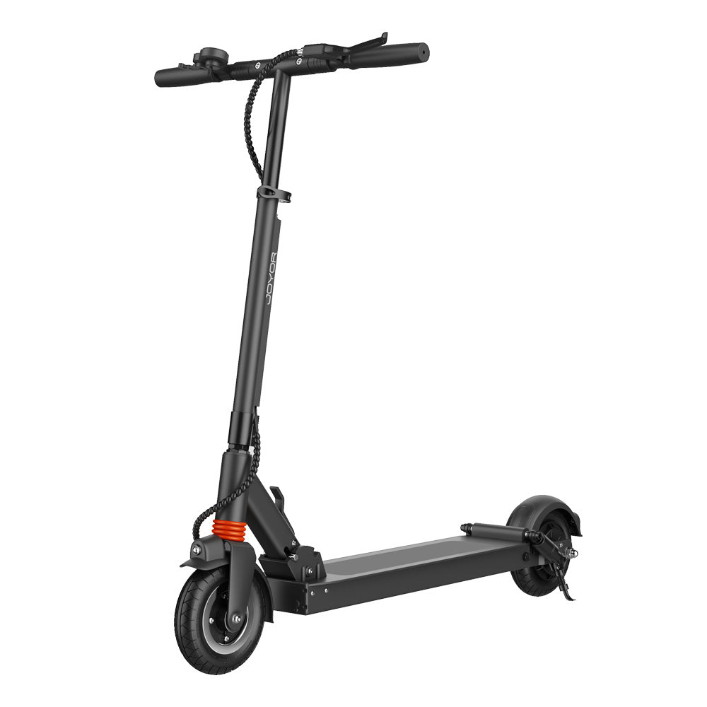 A blackJOYOR F3 folding electric scooter with a step-through deck, handlebar controls, and a small orange accent near the front fork.