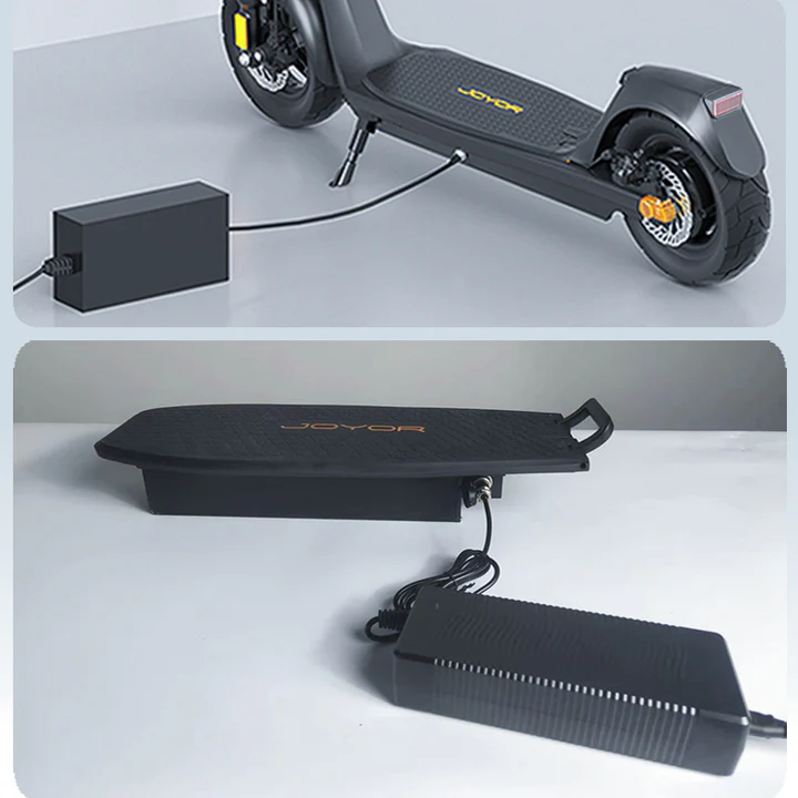 Electric scooter parts with 'JOYOR' branding on a white background