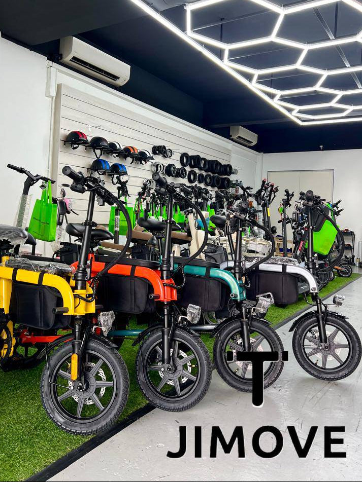 JiMove M2 Pro family electric bicycle side profile showing 3-seater parent-child setup