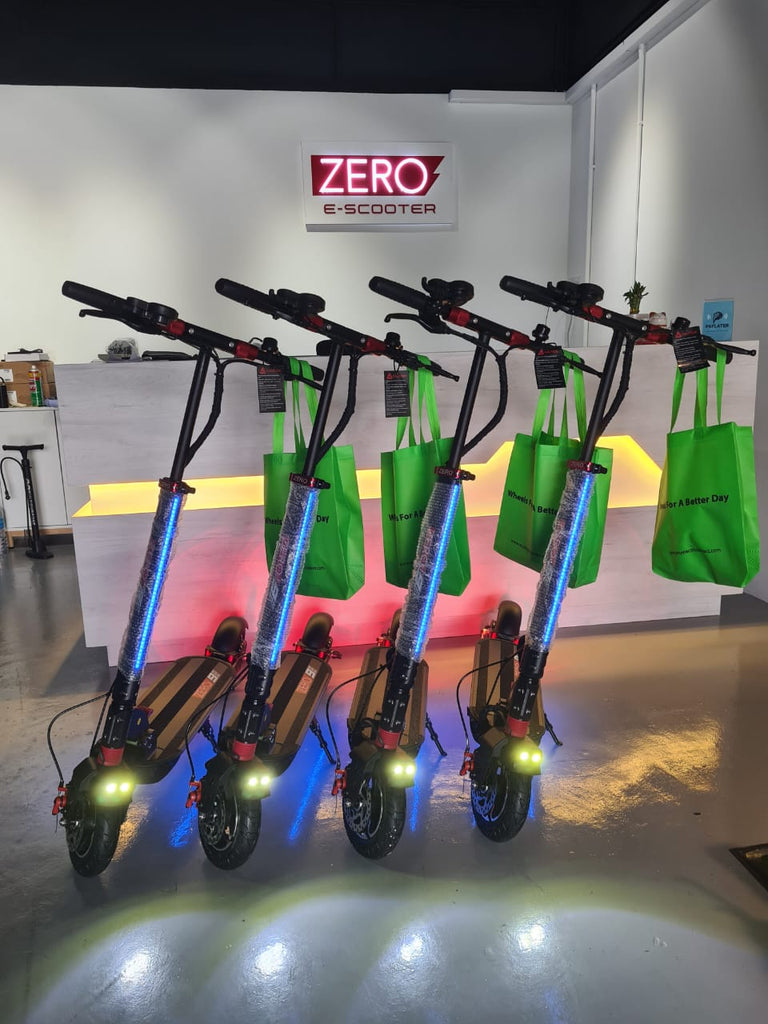 ZERO 9 Electric Scooter - 48V 13AH, 1200W Peak Power, 45kmh, 45km, Spring & 2 x Air Shocks Suspension, 7 x LED Lights, FREE Pouch
